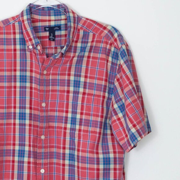 Gap Slim Fit Plaid Short Sleeve Button Front Shirt Mens Large - Picture 2 of 6